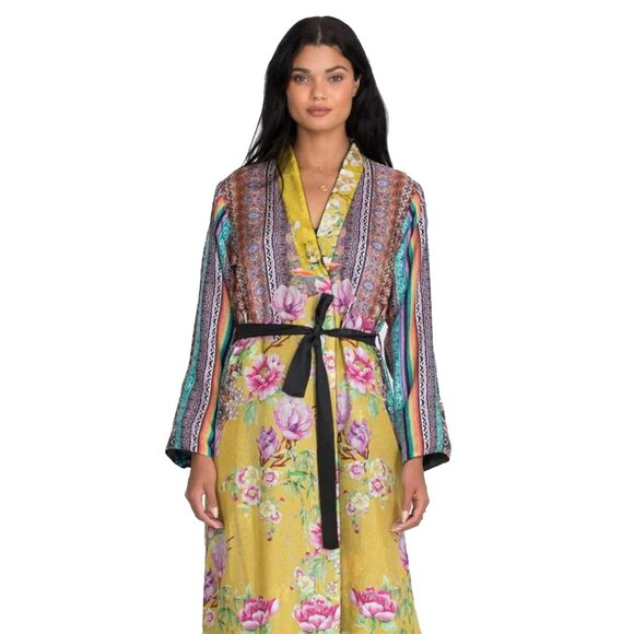 Johnny Was Heron Long Reversible Kimono Silk Bird Embroidery Black Yellow NEW - Picture 8 of 9